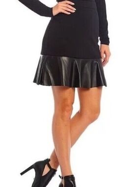 Michael Kors Black Mini Skirt with Faux Leather Ruffle Hem